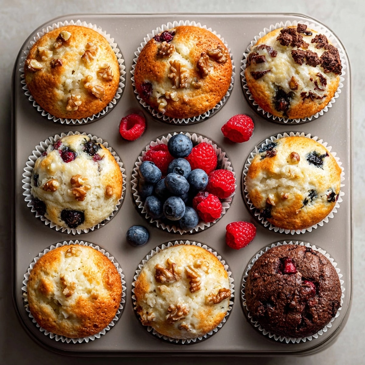 Muffins Ever with chocolate chips and nuts, served warm alongside a cup of coffee.