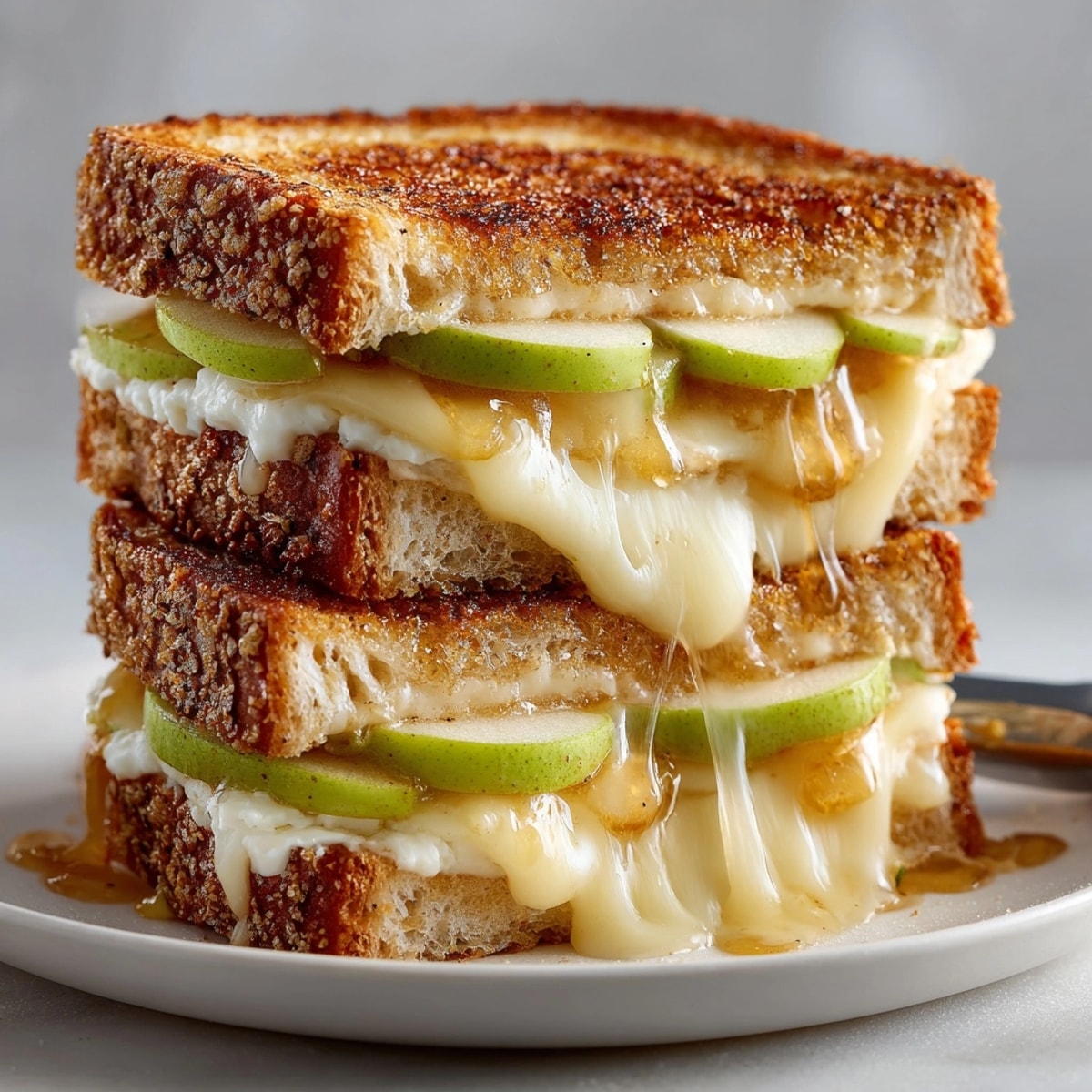 Cinnamon Apple Grilled Cheese sandwich with golden, buttery bread and gooey melted cheddar.