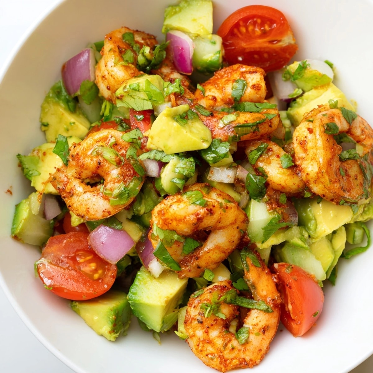 Creamy Shrimp and Avocado Salsa Salad, a vibrant mix of seafood and fresh produce.