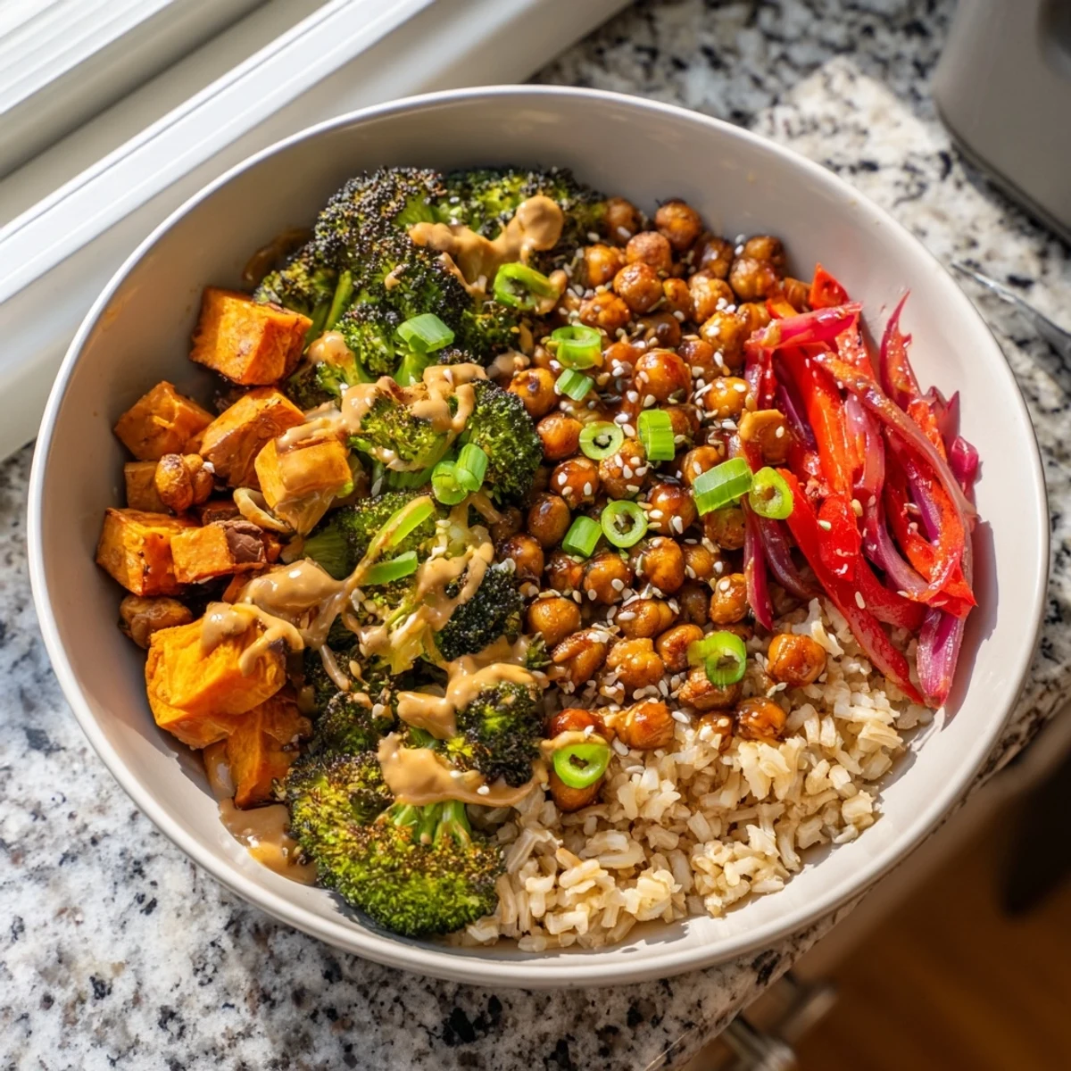 Satisfying Bold Sauce Drizzle Bowls packed with savory chickpeas and fresh toppings.