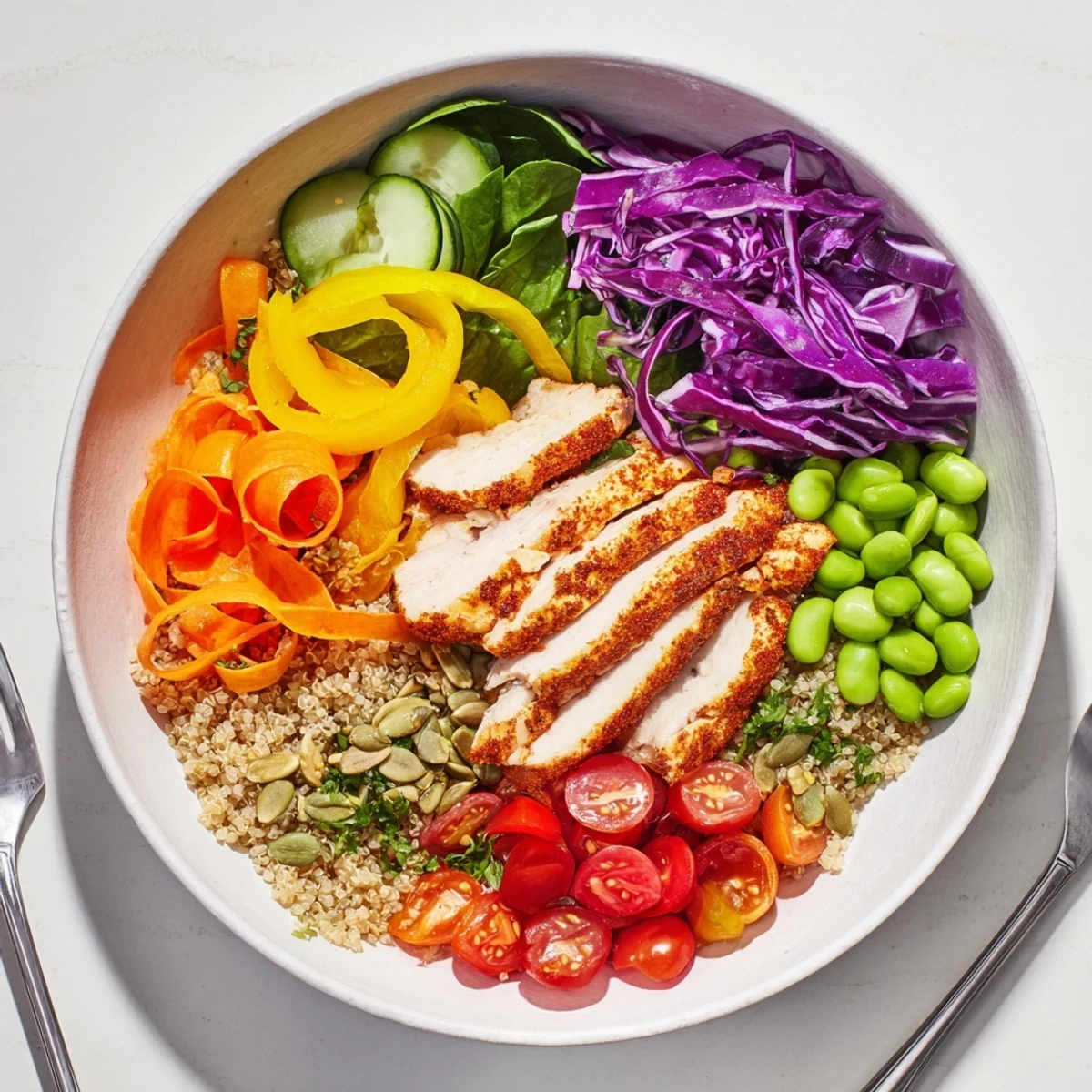 Vibrant Healthy Meal-Prep Bowls showcasing colorful veggies, quinoa, and zesty dressing.  