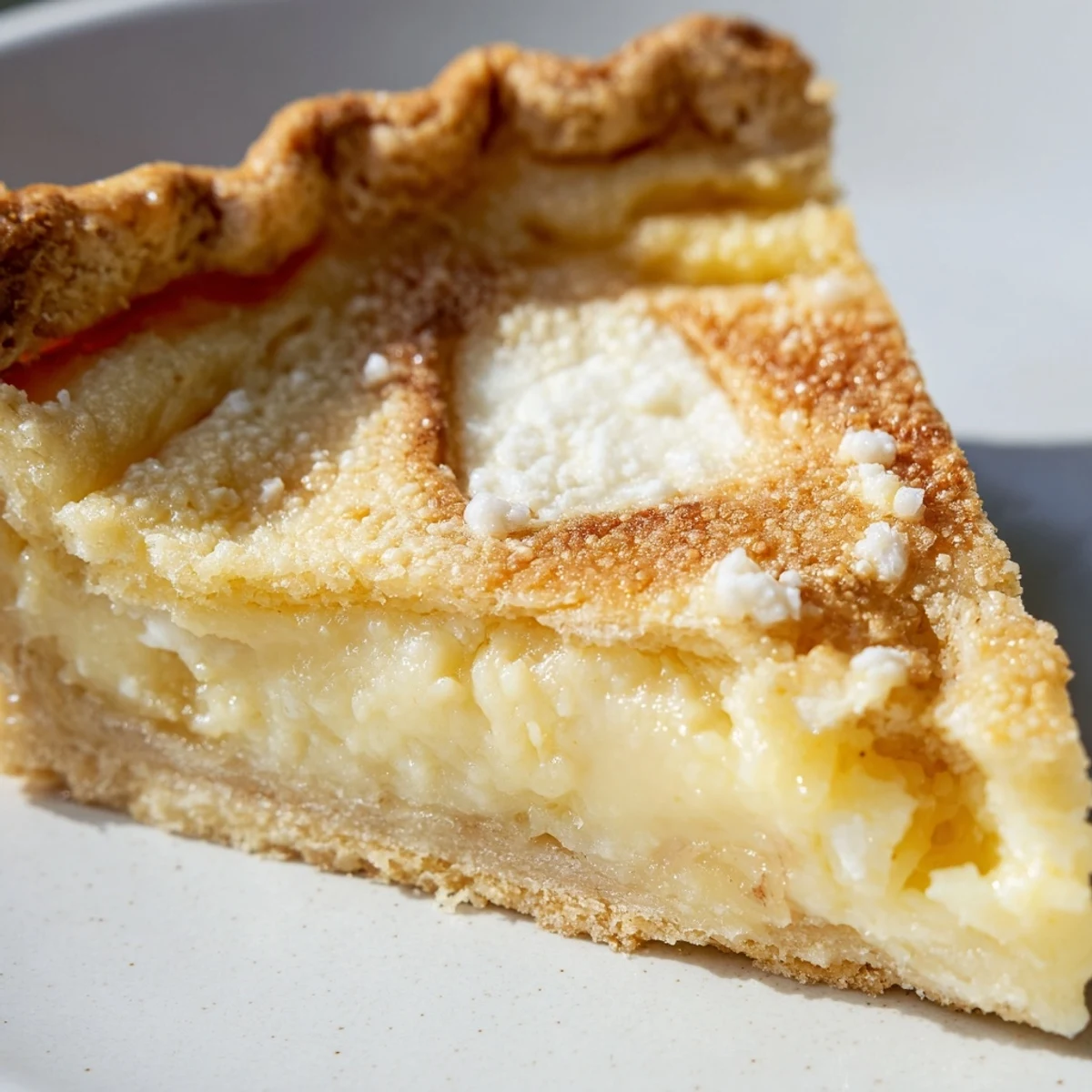 Golden, flaky crust filled with simple water pie, evoking Great Depression flavors.  