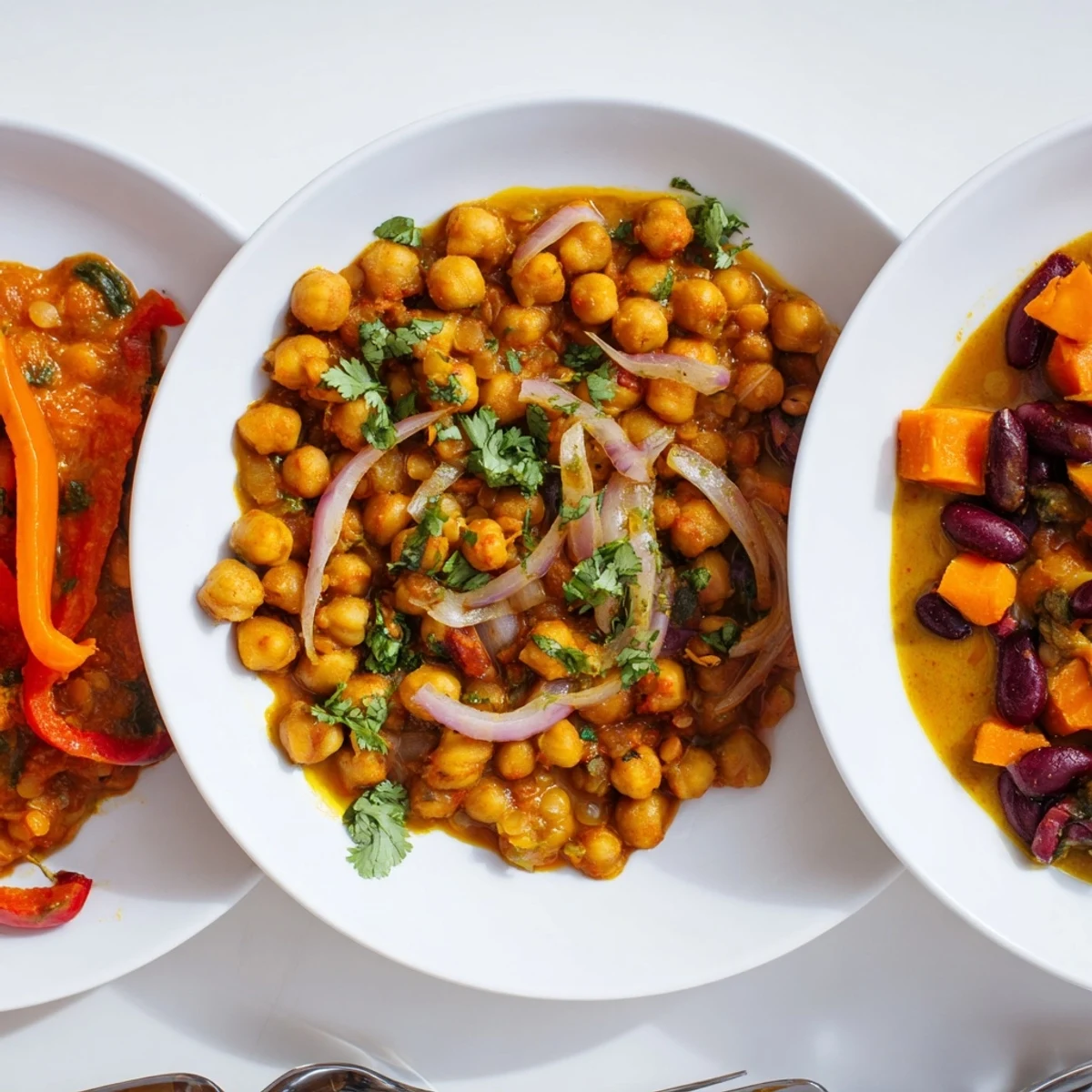 A hearty Caribbean Sweet Potato Curry in a skillet, bubbling with creamy coconut milk goodness.