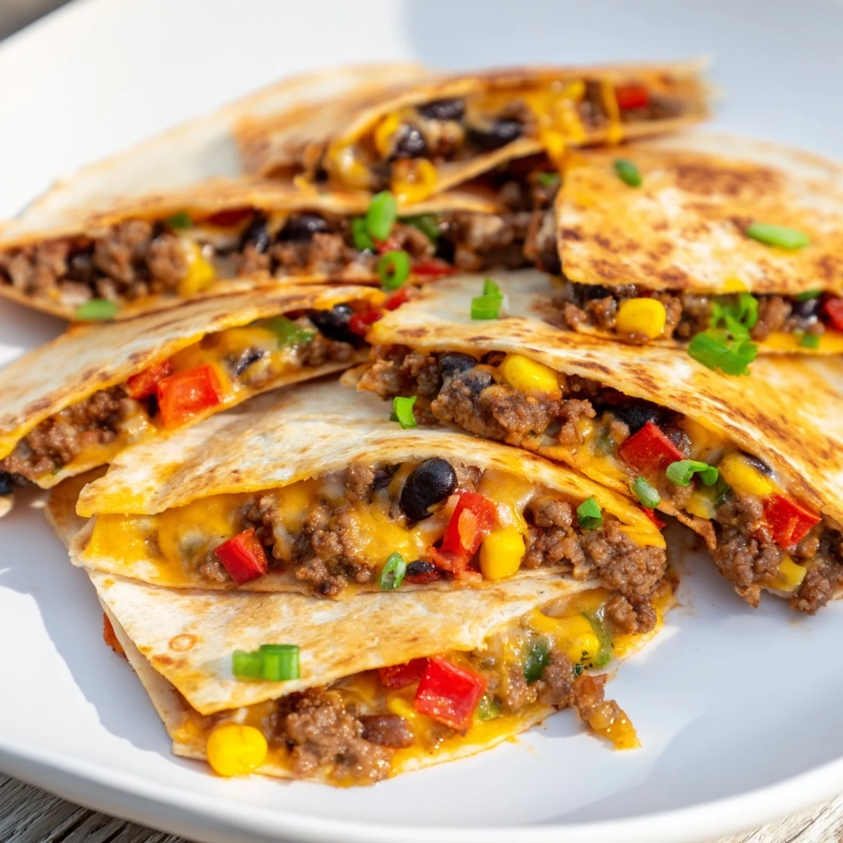 A sheet pan full of Sheet Pan Quesadillas with beef: Imagine the layers of tortillas, cheese, and seasoned beef.