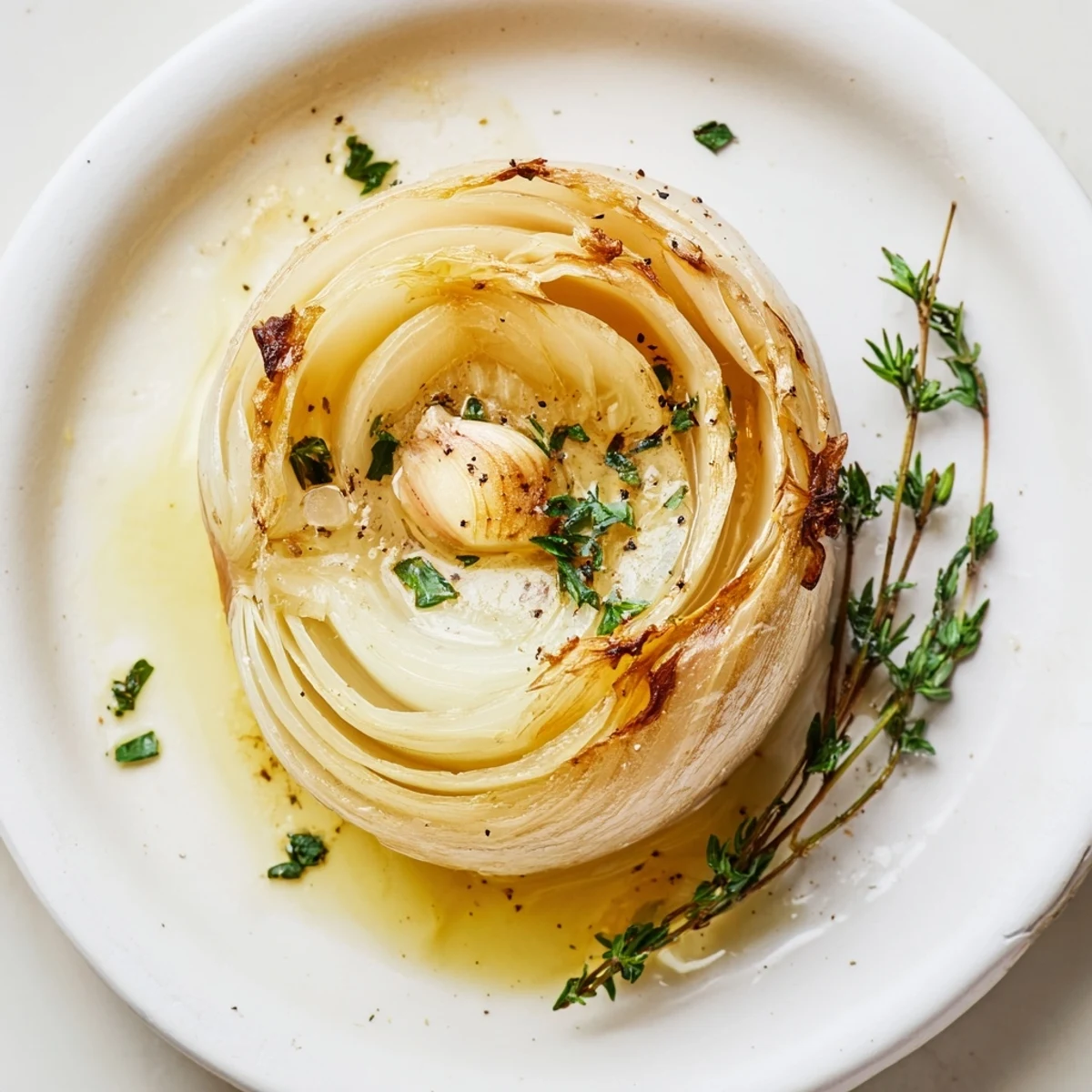 Golden, glistening roasted Onion Boil, bursting with thyme and butter, ready to serve as a side.