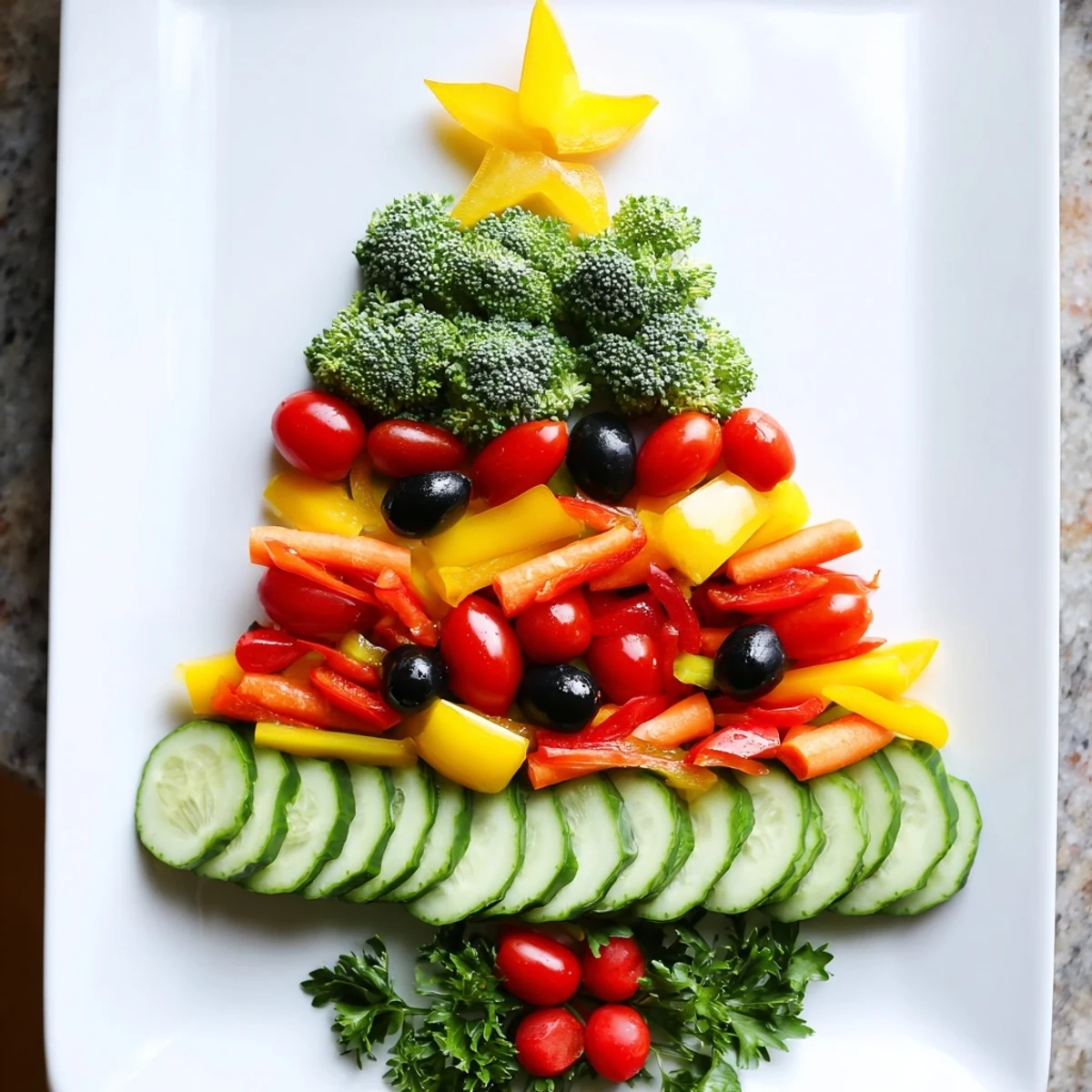 Vibrant Healthy Christmas Veggie Platter Tree, overflowing with fresh, colorful vegetables for a festive appetizer.