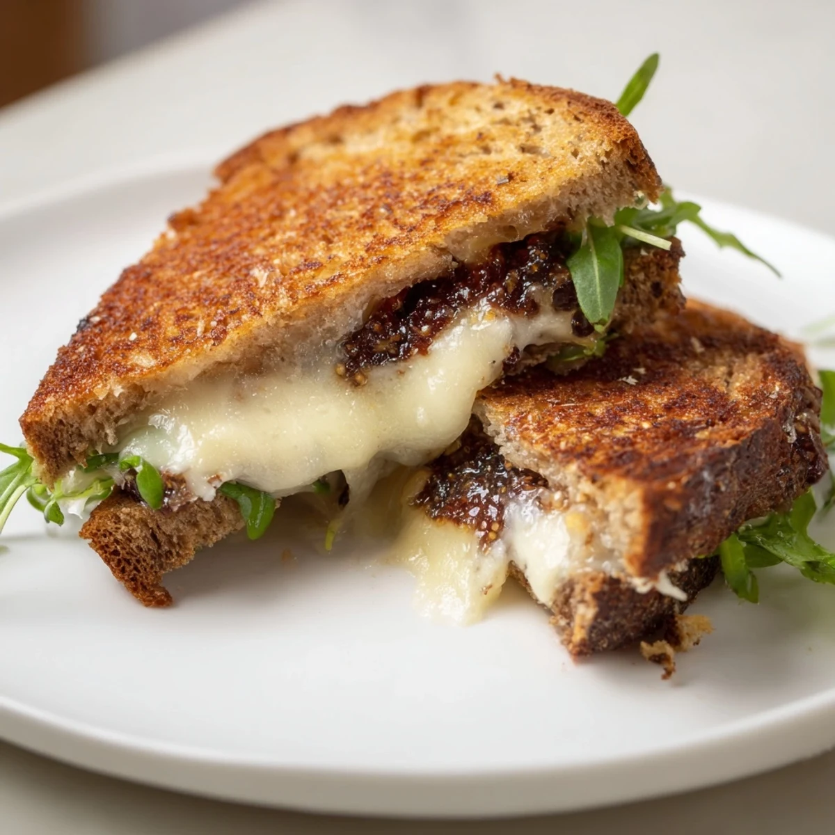 Imagine this: A beautifully melted Fig, Brie & Arugula Fancy Grilled Cheese, full of flavor!