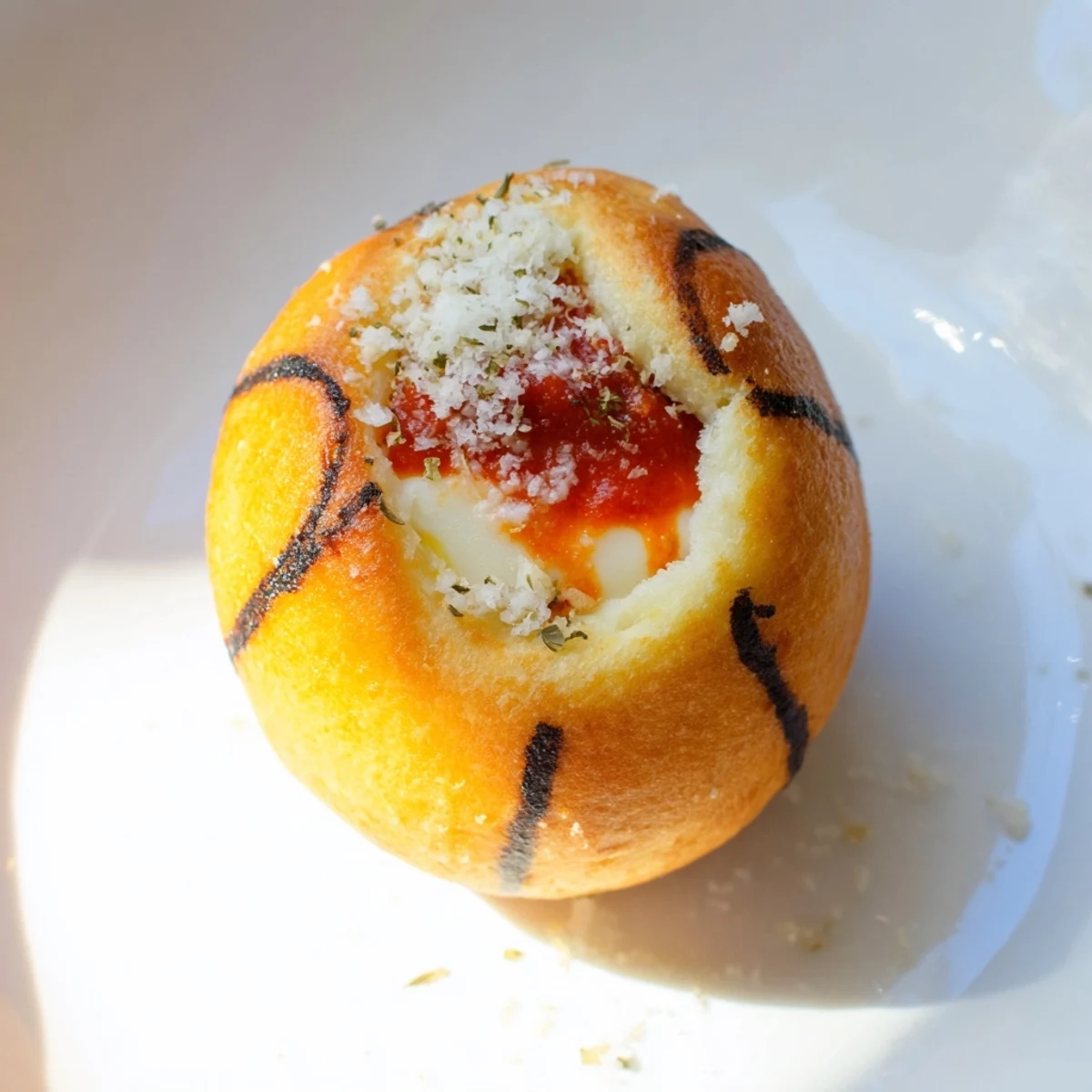 Warm, appetizing platter of homemade Slam Dunk Basketball Pizza Bites, complete with pepperoni and sauce offered.