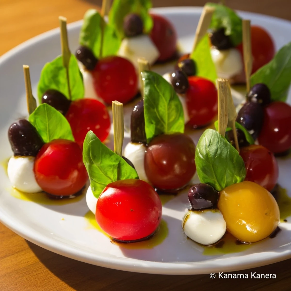 Christmas Lights Olive and Tomato Skewers: vibrant, colorful appetizer skewers with olives and tomatoes ready to serve.