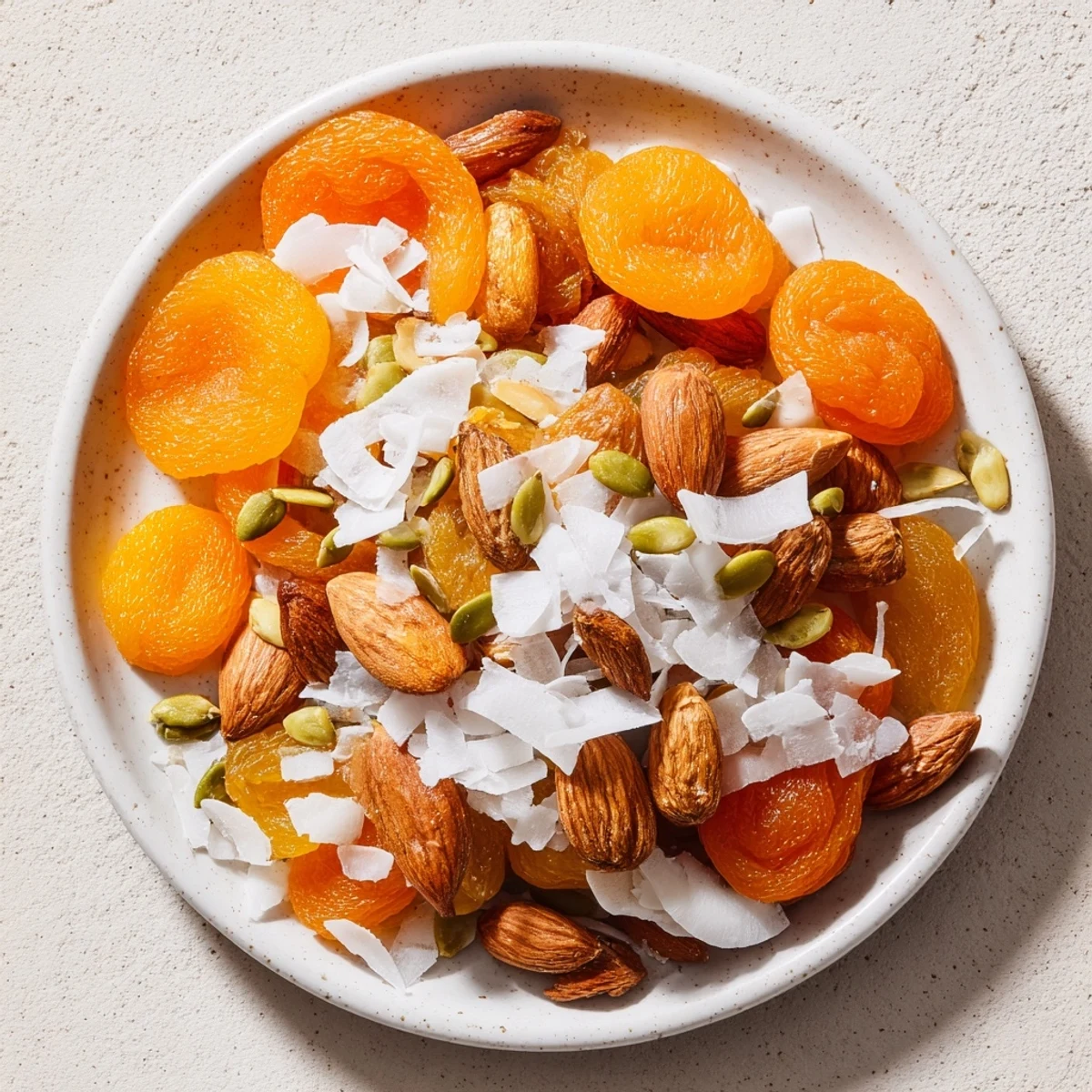 Pile of Almonds and Dried Apricots: a bright and colorful snack, ready in minutes for easy enjoyment.