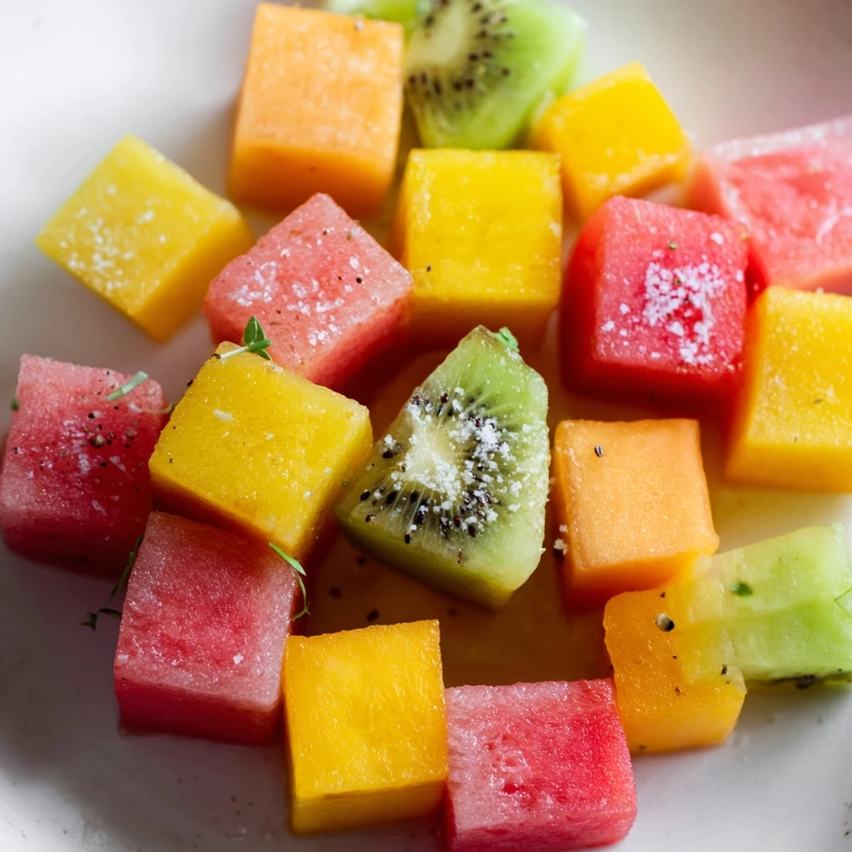 Geometric "Cube Geometry Study" appetizer, offering a visually stunning array of fresh, cubed ingredients ready to eat.