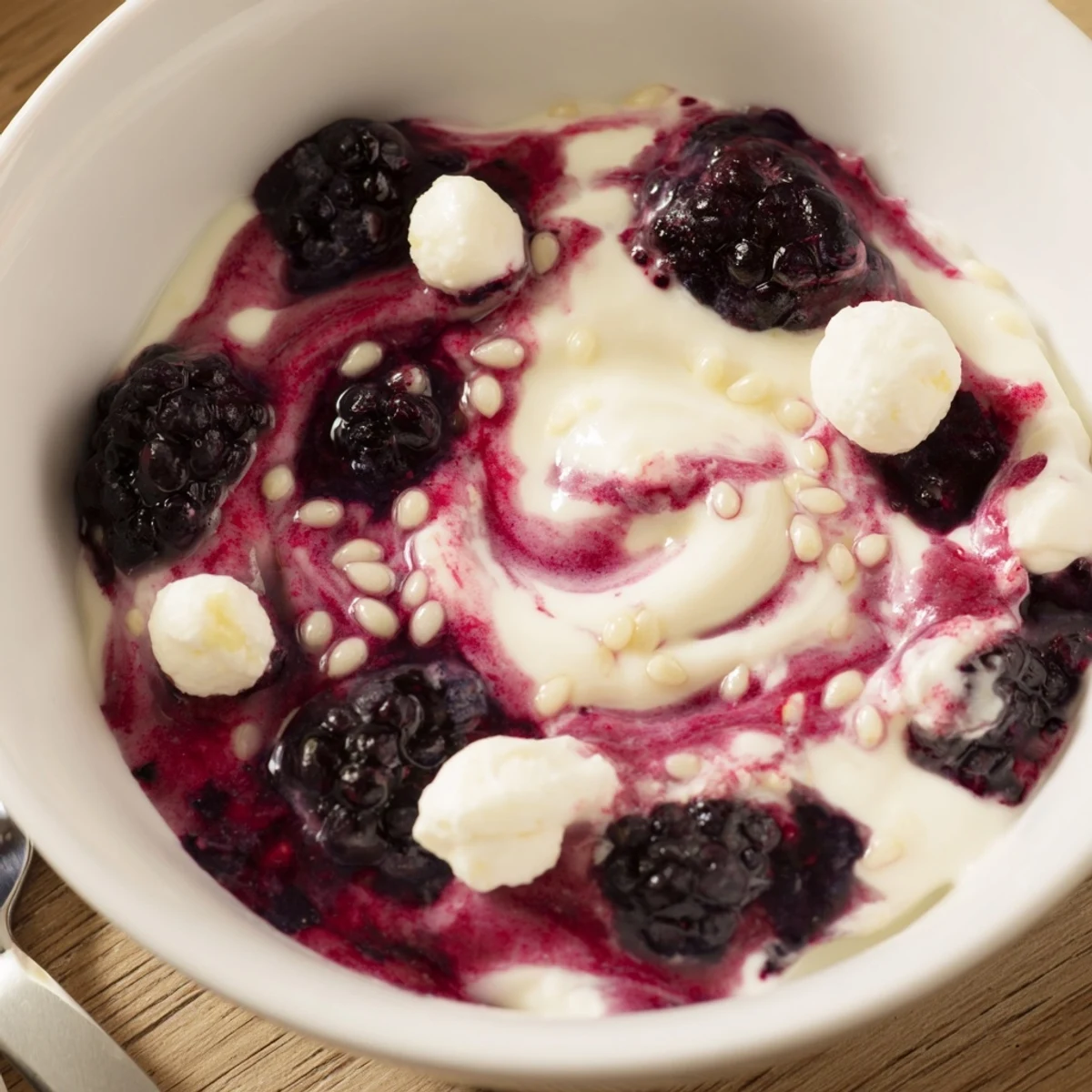 A swirl of berry jam and creamy Galaxy Spiral dessert, sprinkled with starry sesame seeds.