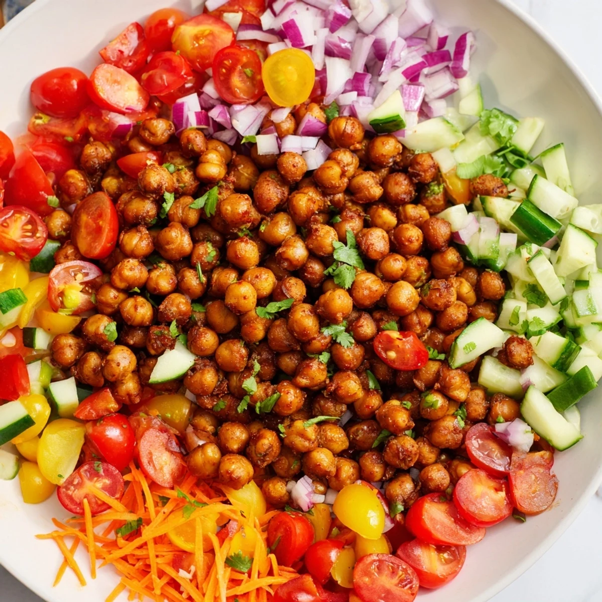 Smoky BBQ Chickpea Salad, bursting with vibrant veggies, ready to enjoy for lunch.