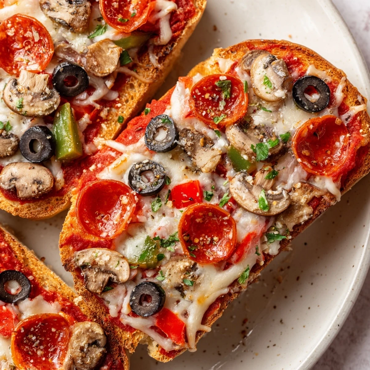 Golden, crispy Air Fryer Pizza Toast, loaded with melted mozzarella, pepperoni, and savory marinara sauce.