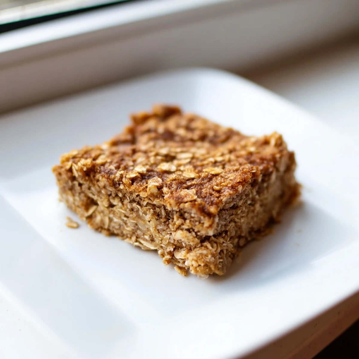 A finished square of Baked Oats That Taste Like Cake, fluffy and inviting, ready to be enjoyed for breakfast.