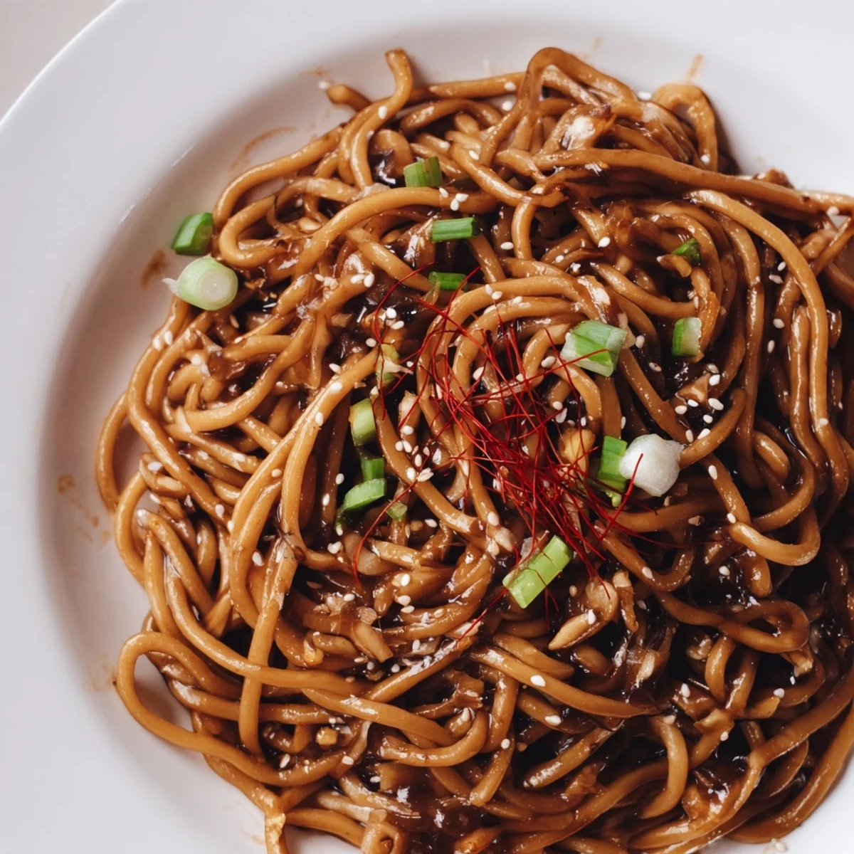 Steaming Asian Garlic Noodle Bowl topped with sesame seeds, inviting you to enjoy this flavorful dish.