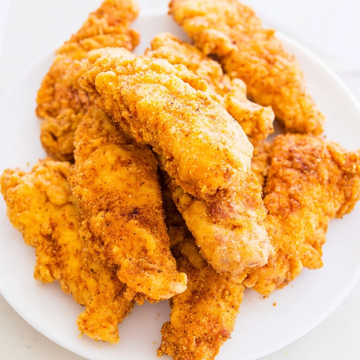 Golden, crispy fried chicken tenders, a perfect American comfort food dinner, ready to enjoy.