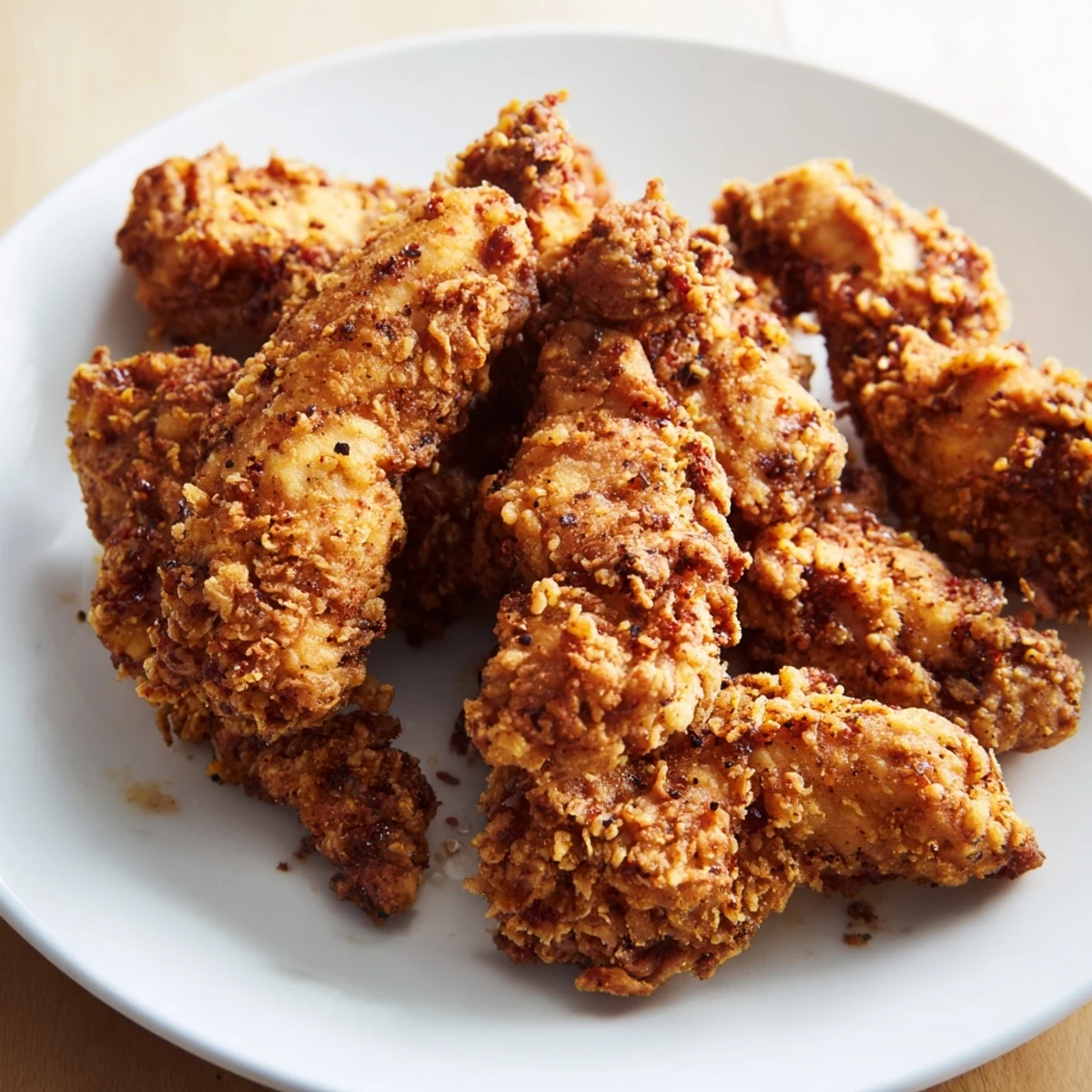Close-up of juicy, perfectly fried chicken tenders served piping hot, ready to be dipped.