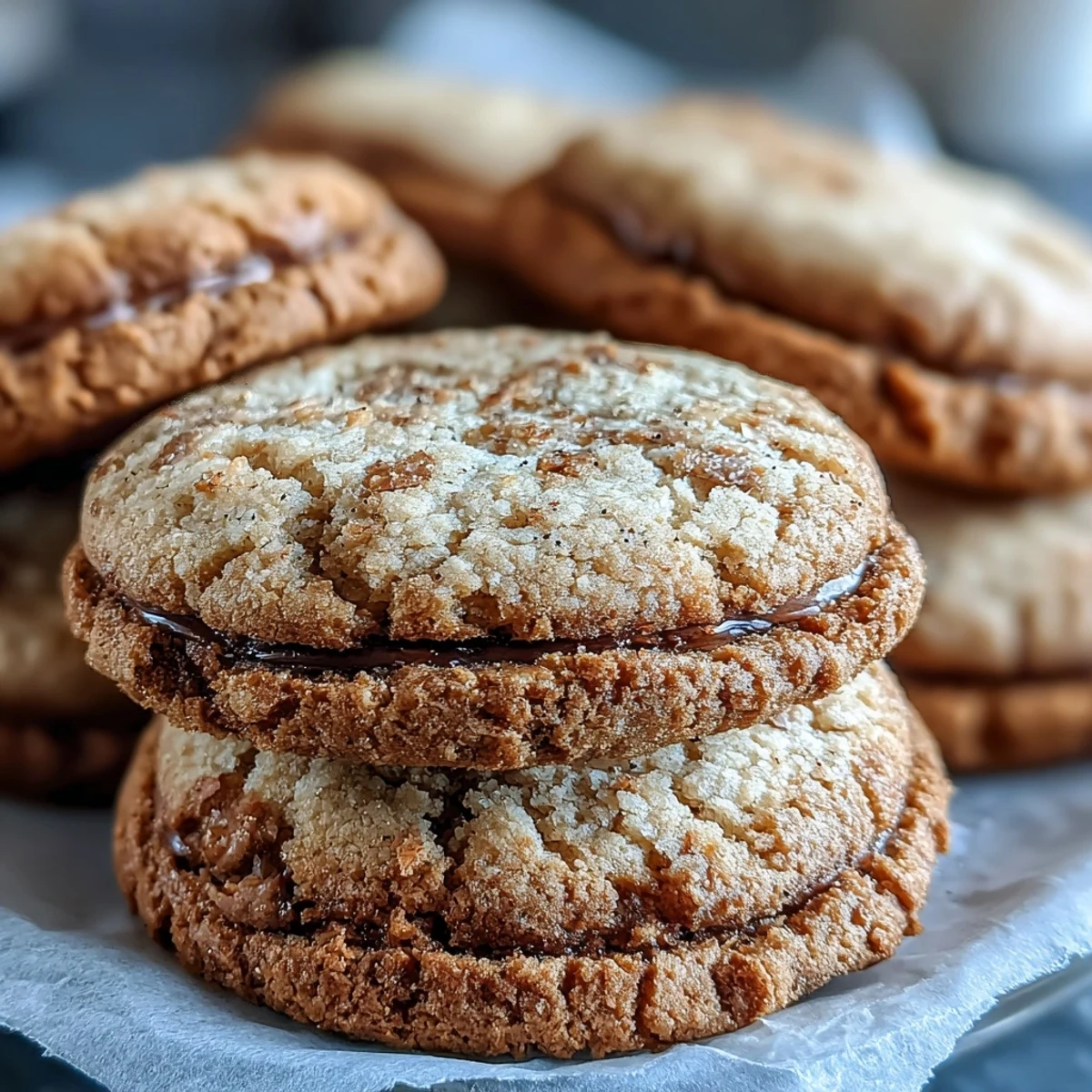 Delicate crinkled Hojicha Cookies dusted with roasted green tea powder, served on a ceramic plate.