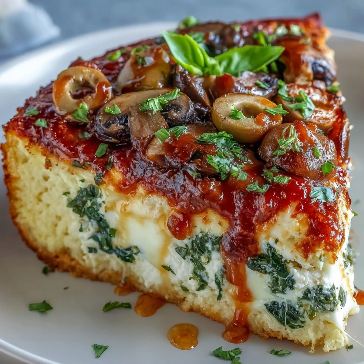 Savory Cottage Cheese Pizza Bowl featuring creamy cottage cheese, zesty marinara, and colorful vegetables, ready to serve straight from the oven.
