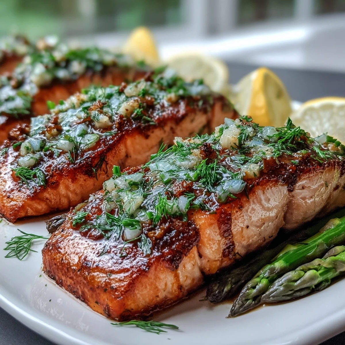 Vibrant Marry Me Salmon brushed with lemony olive oil marinade, resting on parchment paper after baking to perfection.