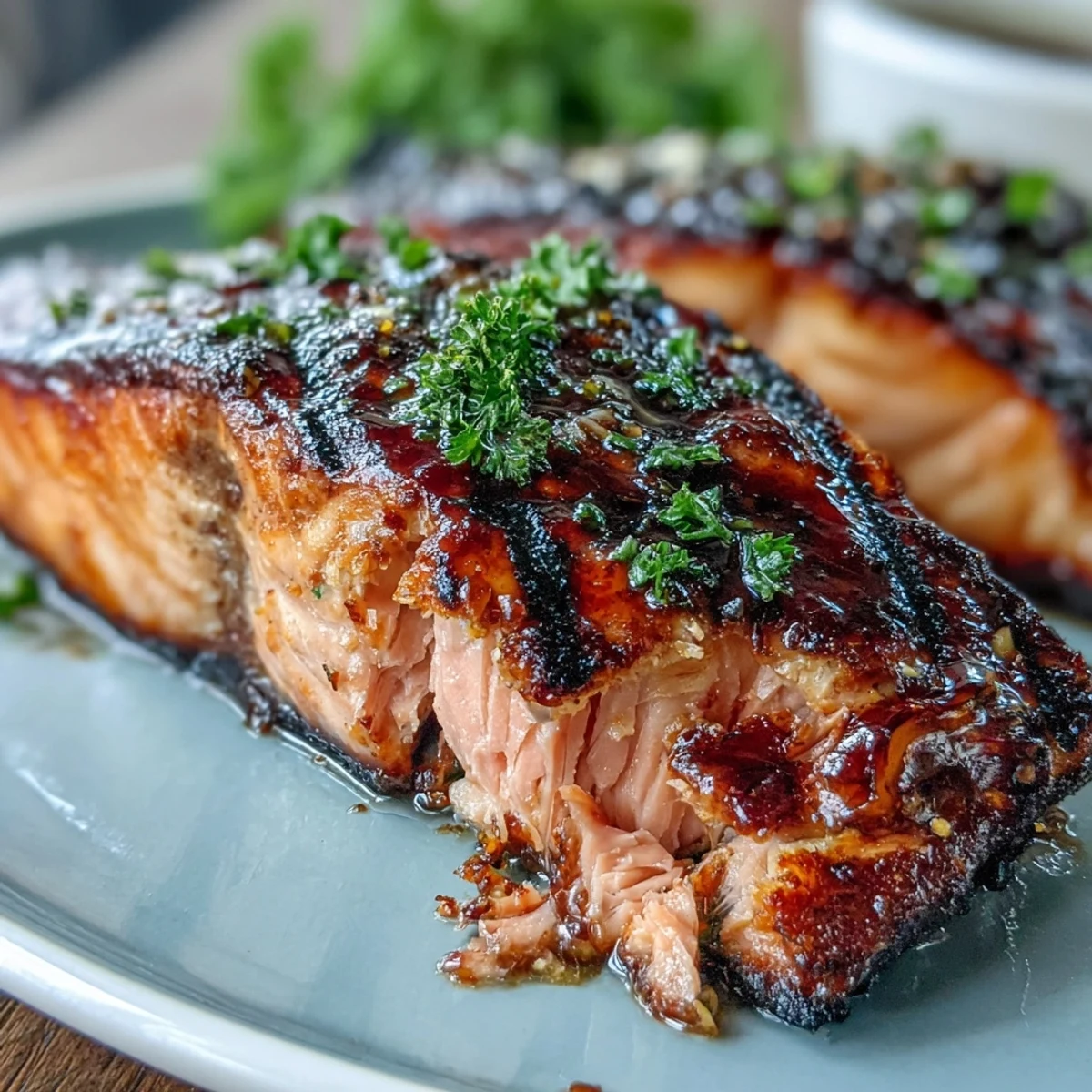 Grilled salmon fillets served over quinoa with avocado slices, cherry tomatoes, and fresh greens, drizzled with zesty citrus dressing.  