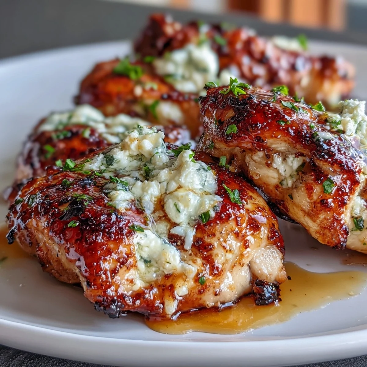 Juicy seared chicken breasts topped with melted feta cheese and drizzled with sweet-spicy hot honey glaze.