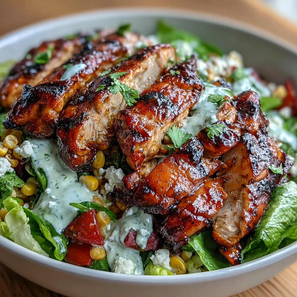 Healthy Chicken and Street Corn Bowls featuring juicy grilled chicken, smoky charred corn, fresh veggies, and tangy Greek yogurt dressing in vibrant summer bowls.