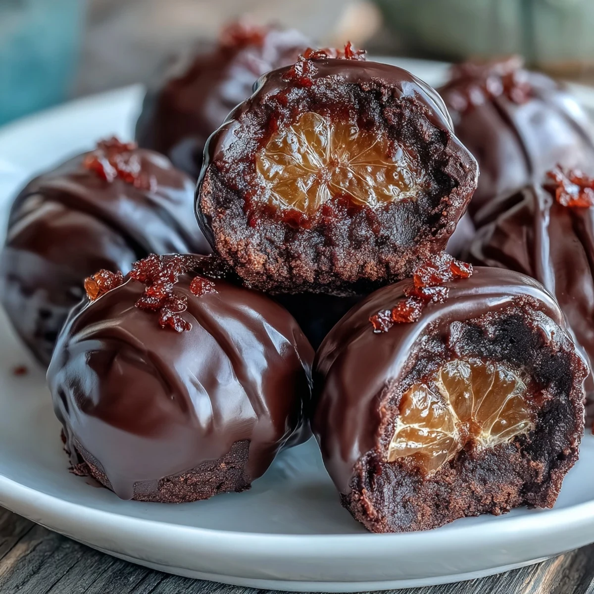 Decadent dark chocolate truffles filled with sweet candied orange zest, ideal for a homemade Valentine's Day treat.  