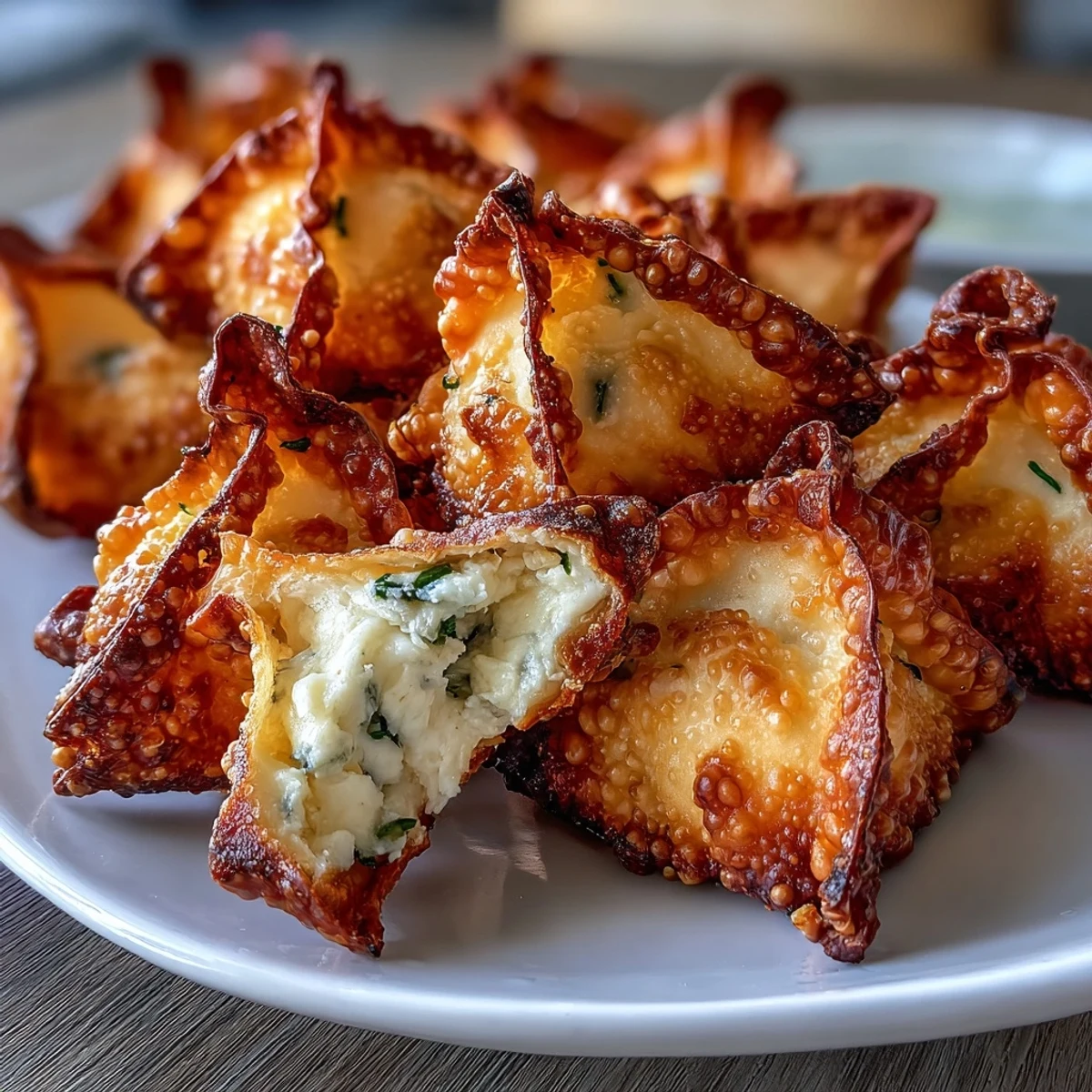 Crunchy wonton pockets bursting with rich cheese mixture, perfect for sharing at any gathering or party.