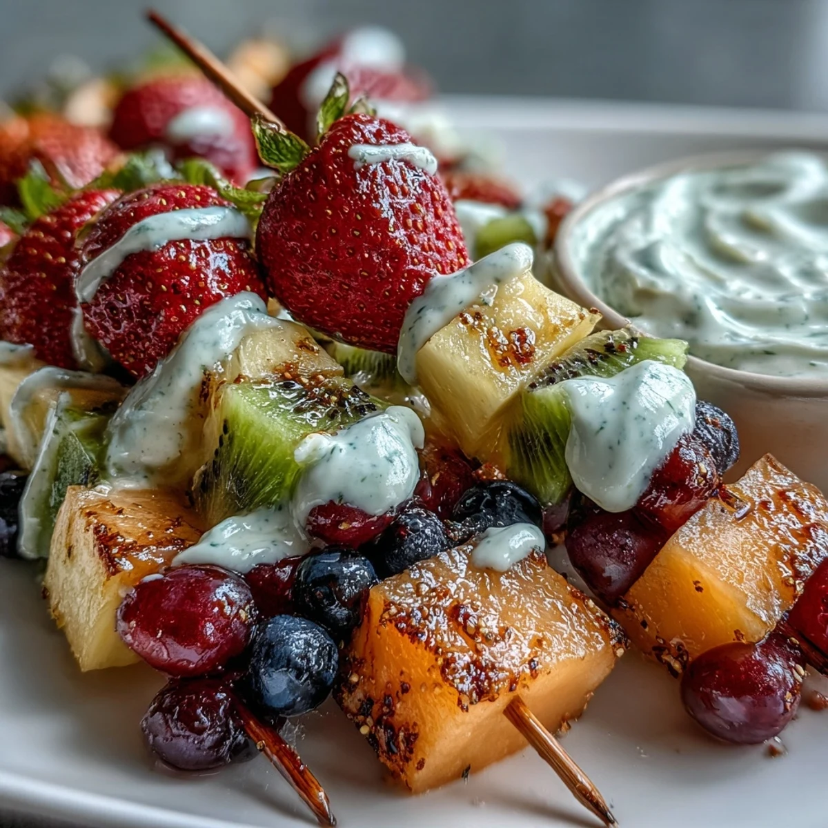 Colorful Fruit Skewers with Honey Yogurt Dip