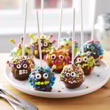 Delicious salted caramel monster cake pops, perfect for festive Halloween treats or parties.  