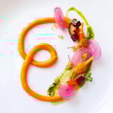 Imagine a stunning The Infinity Loop Flow, showcasing roasted beets, crispy quinoa, and flowing sauces on pure white.