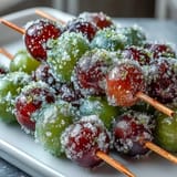 Sweet frozen grapes on skewers, rolled in zesty lime sugar for a burst of citrus flavor.  