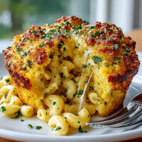 Golden mac and cheese jalapeño cornbread muffins cooling on a wire rack, cheese oozing