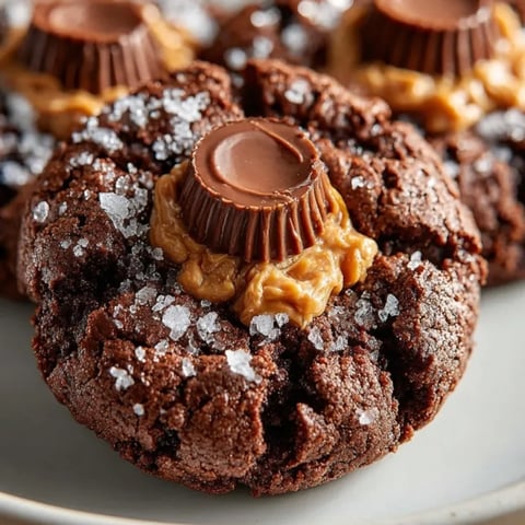 Warm, fudgy Brownie Mix Blossom Cookies fresh from the oven, topped with peanut butter cups.