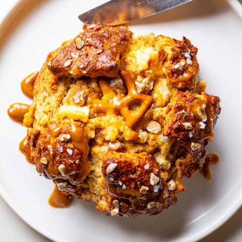 Delicious Cheesy Pretzel Chai Caramel Biscuit Scones drizzled with sweet caramel sauce.  