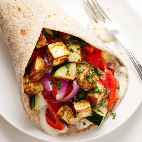 Colorful Vegan Viral Recipe Re-make with roasted vegetables and golden tofu cubes.  