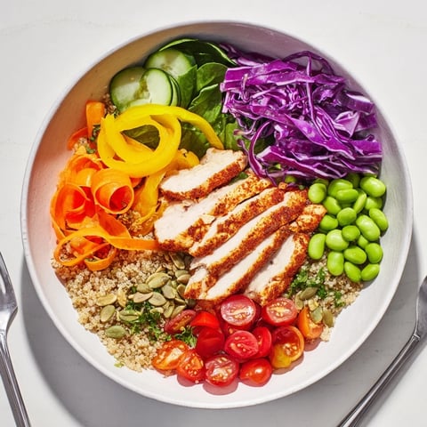 Vibrant Healthy Meal-Prep Bowls showcasing colorful veggies, quinoa, and zesty dressing.  