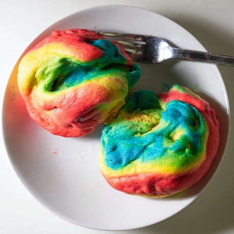 Fluffy Cloud Bread Rainbow Version with vibrant colors, ideal for festive breakfasts or snacks.