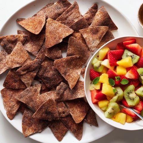 Crispy dessert chips & salsa with fresh fruit for a refreshing summer treat.