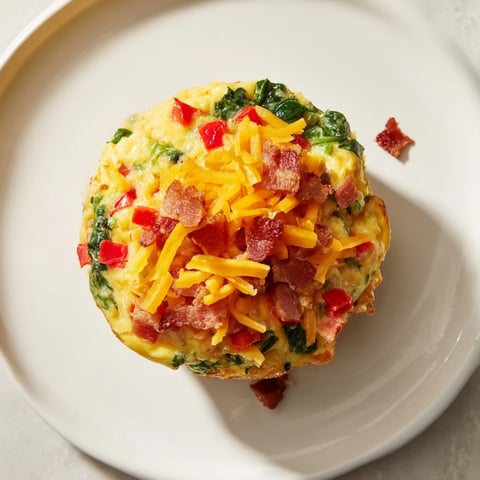 Golden-brown One-Pot Breakfast Casserole Muffins, packed with cheese, veggies, and savory bacon crumbles.