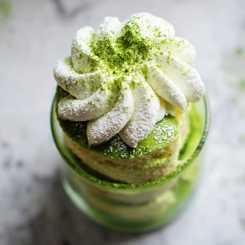 Matcha mascarpone tiramisu snow cups, layered with matcha sponge and creamy mascarpone, dusted with matcha.