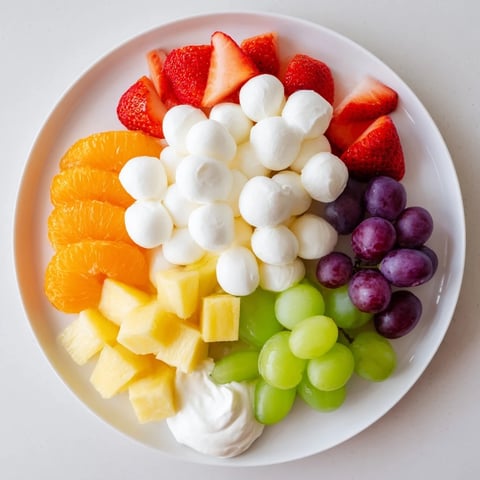 Festive Rainbow Cloud Snack Board: A colorful array of fresh fruits and veggies shaped like playful clouds.
