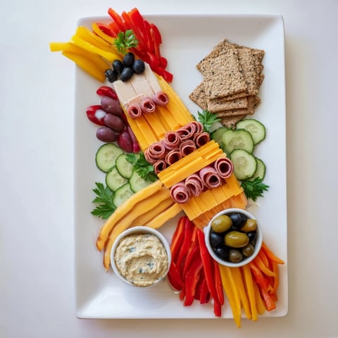 A Rock Star Guitar Snack Platter, a visually exciting appetizer with colorful veggies and dips.