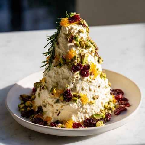 Rosemary Cranberry Christmas Tree, a festive cheese and cranberry appetizer, served with crackers.