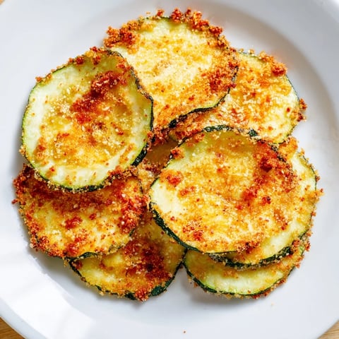 Golden, crispy air-fried zucchini chips, perfect for a crunchy, healthy snack alternative.