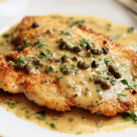 Creamy Chicken Piccata over pasta: golden chicken bathed in a bright, lemony, creamy sauce.