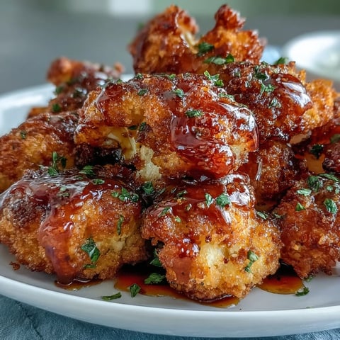 Crunchy Baked Hot Honey Cauliflower bites glazed with sweet heat and served as a spicy vegetarian appetizer.