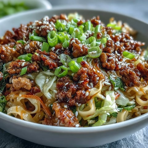 Close-up of Potsticker Noodle Bowls showcasing savory pork, crisp cabbage, and fresh herbs with sesame seeds.